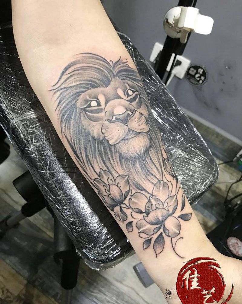 狮子纹身图片_手臂New School纹身图案