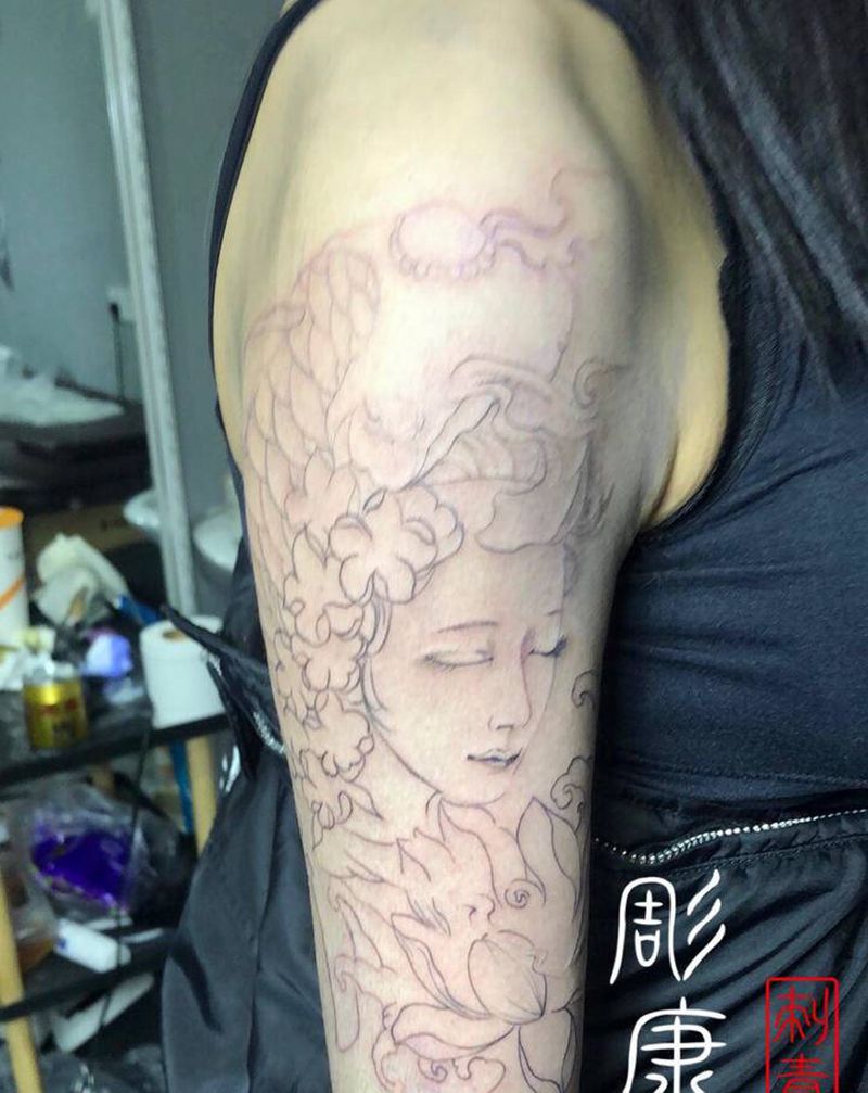 艺姬纹身图片_手臂新传统纹身图案