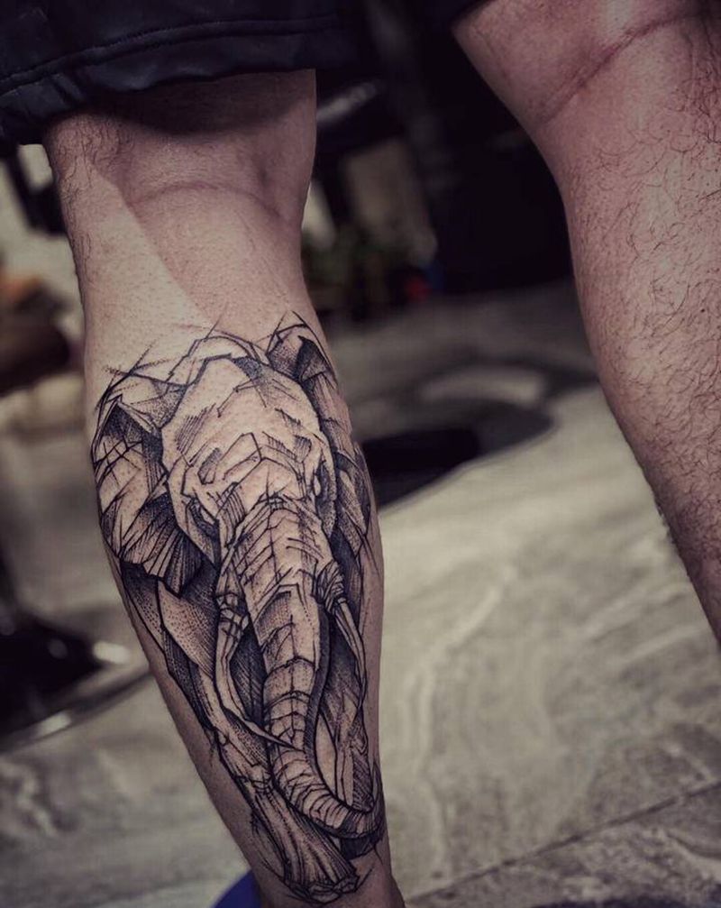 几何象纹身图片_腿部几何纹身图案