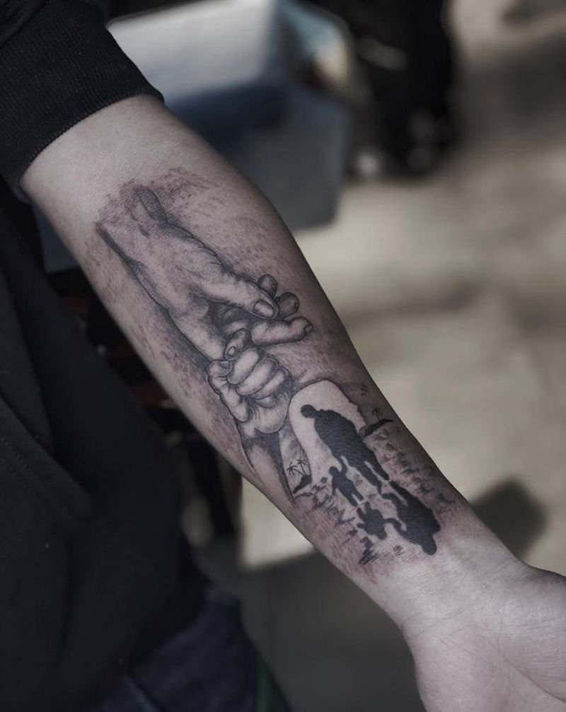 亲子纹身图片_手臂欧美写实纹身图案