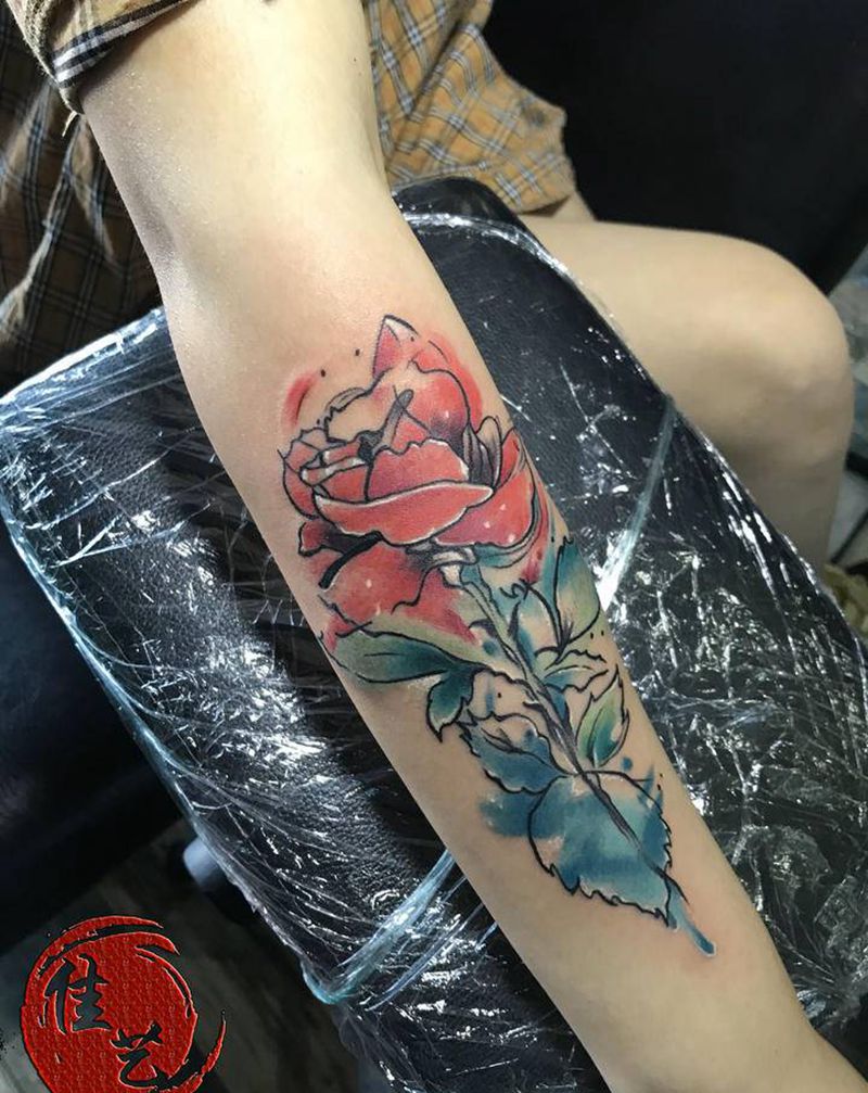 玫瑰纹身图片_手臂New School水彩纹身图案