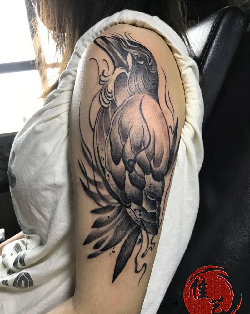 乌鸦纹身图片_手臂New School点刺纹身图案