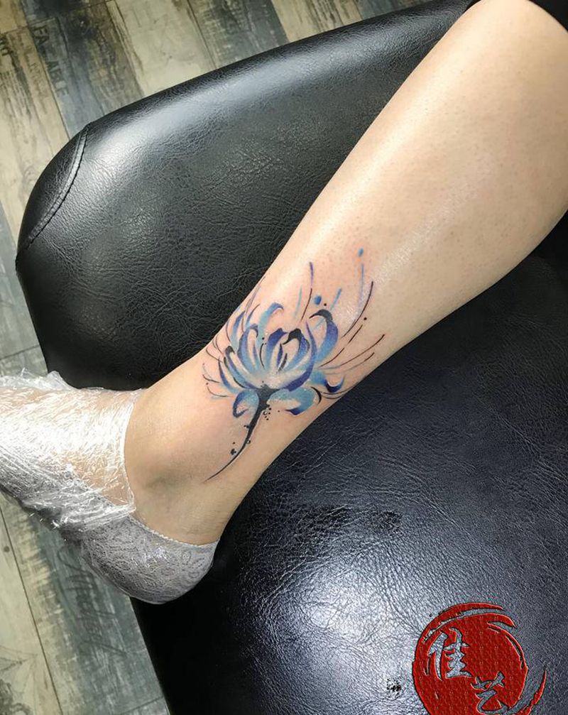 彼岸花纹身图片_腿部水彩New School纹身图案