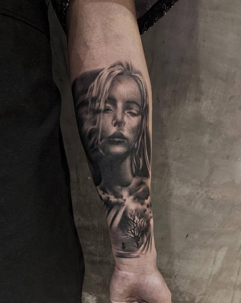 挣扎纹身图片_手臂欧美写实纹身图案