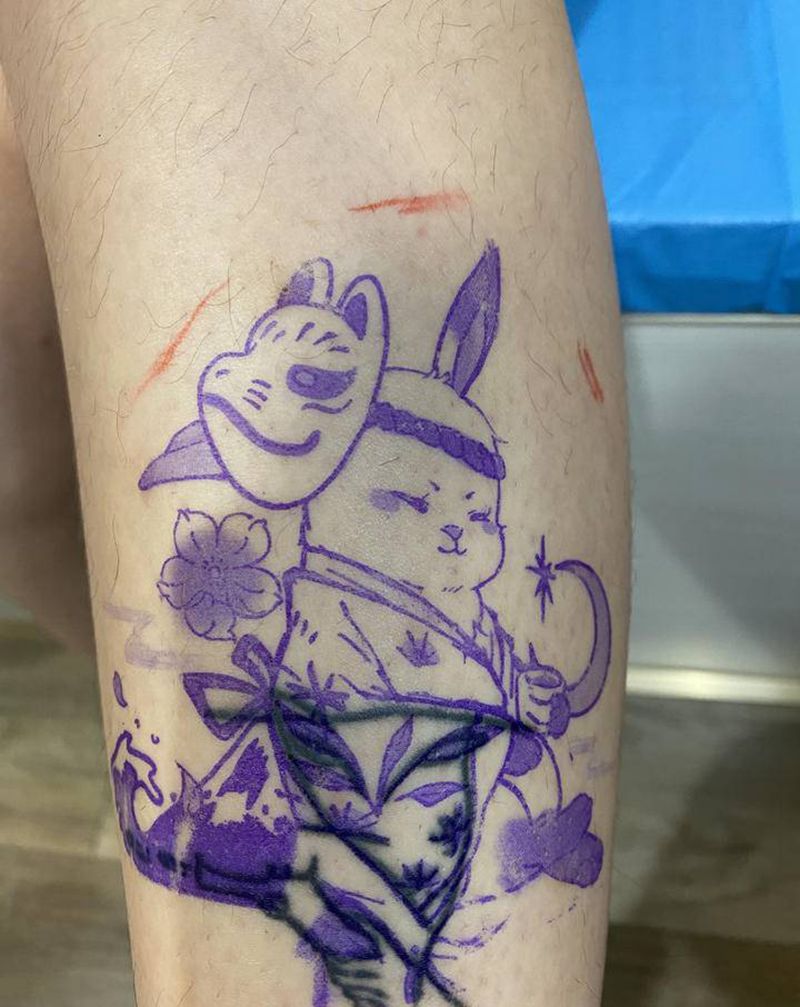 遮盖纹身图片_腿部卡通遮盖纹身图案