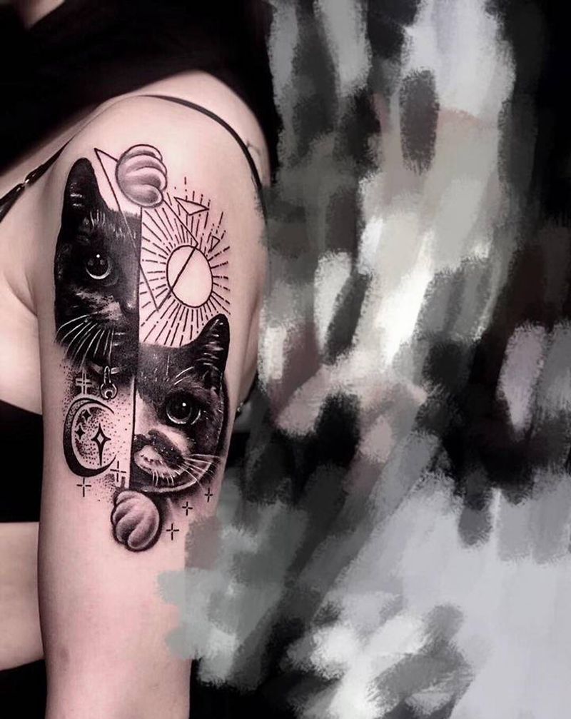 猫咪纹身图片_手臂欧美写实纹身图案