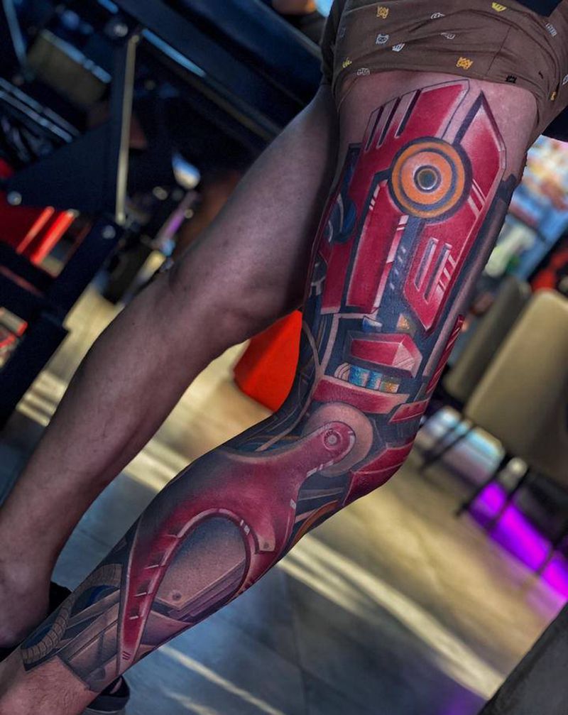 机械腿纹身图片_腿部欧美写实纹身图案
