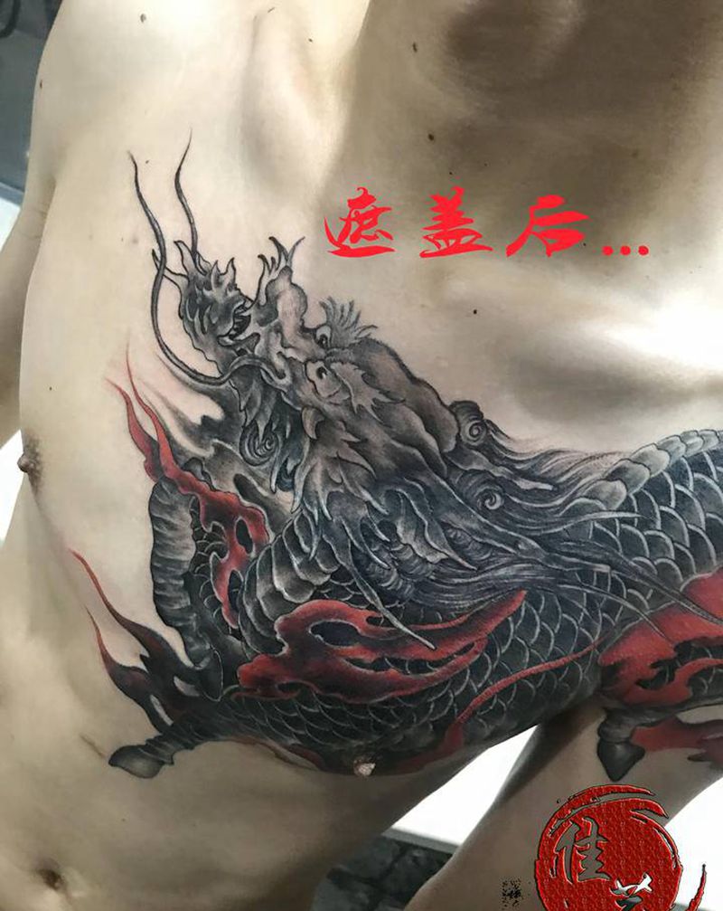 麒麟纹身图片_胸部新传统纹身图案