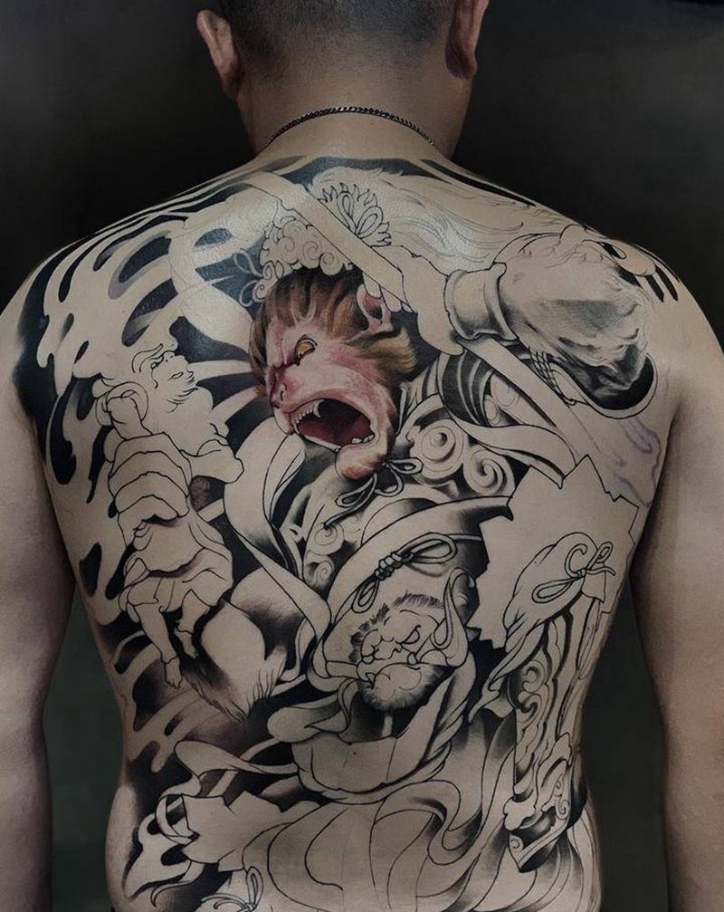 猴哥纹身图片_背部新传统纹身图案