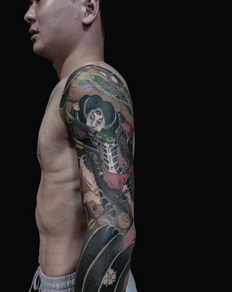 张顺破水门纹身图片_手臂老传统纹身图案