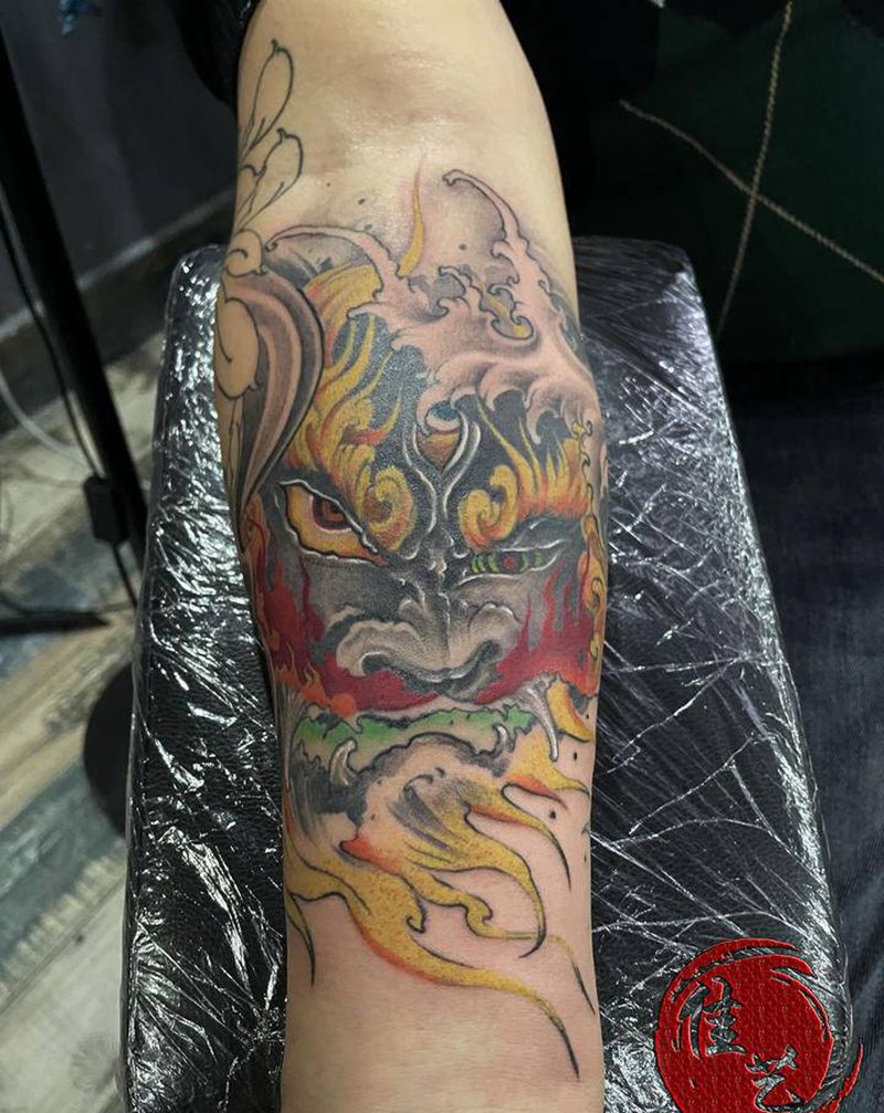 唐狮子纹身图片_手臂新传统纹身图案