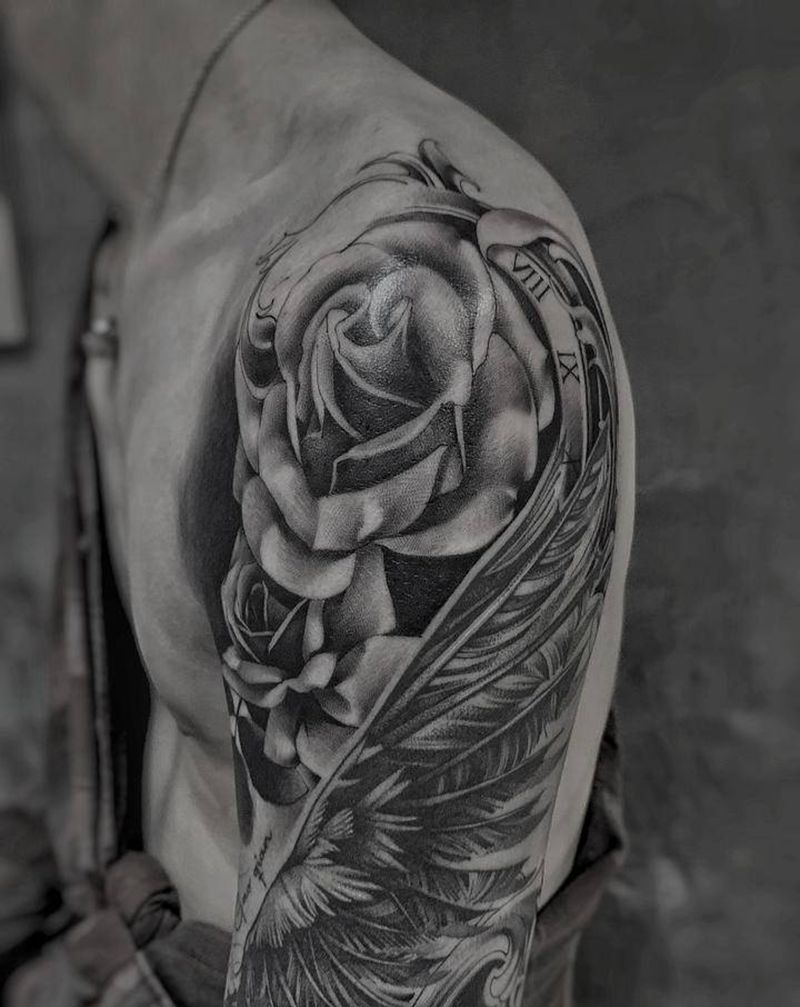 玫瑰纹身图片_手臂欧美写实纹身图案