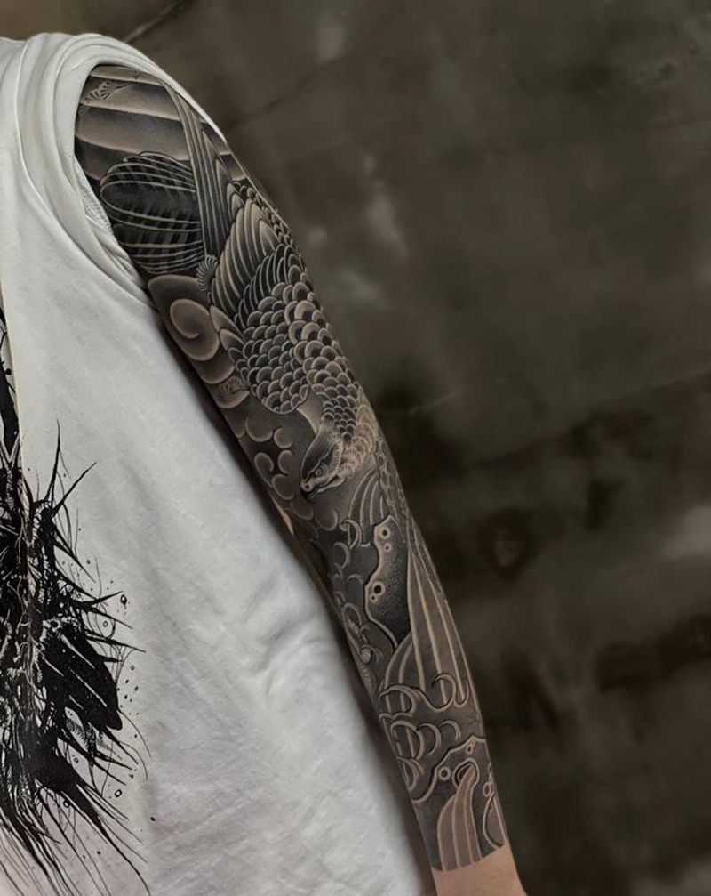 老传统 花臂纹身图片_手臂老传统纹身图案