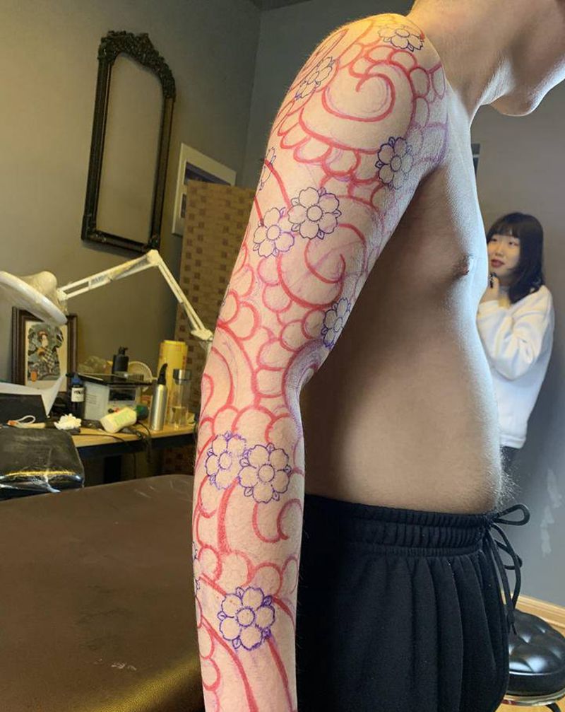 手绘设计纹身图片_手臂老传统纹身图案