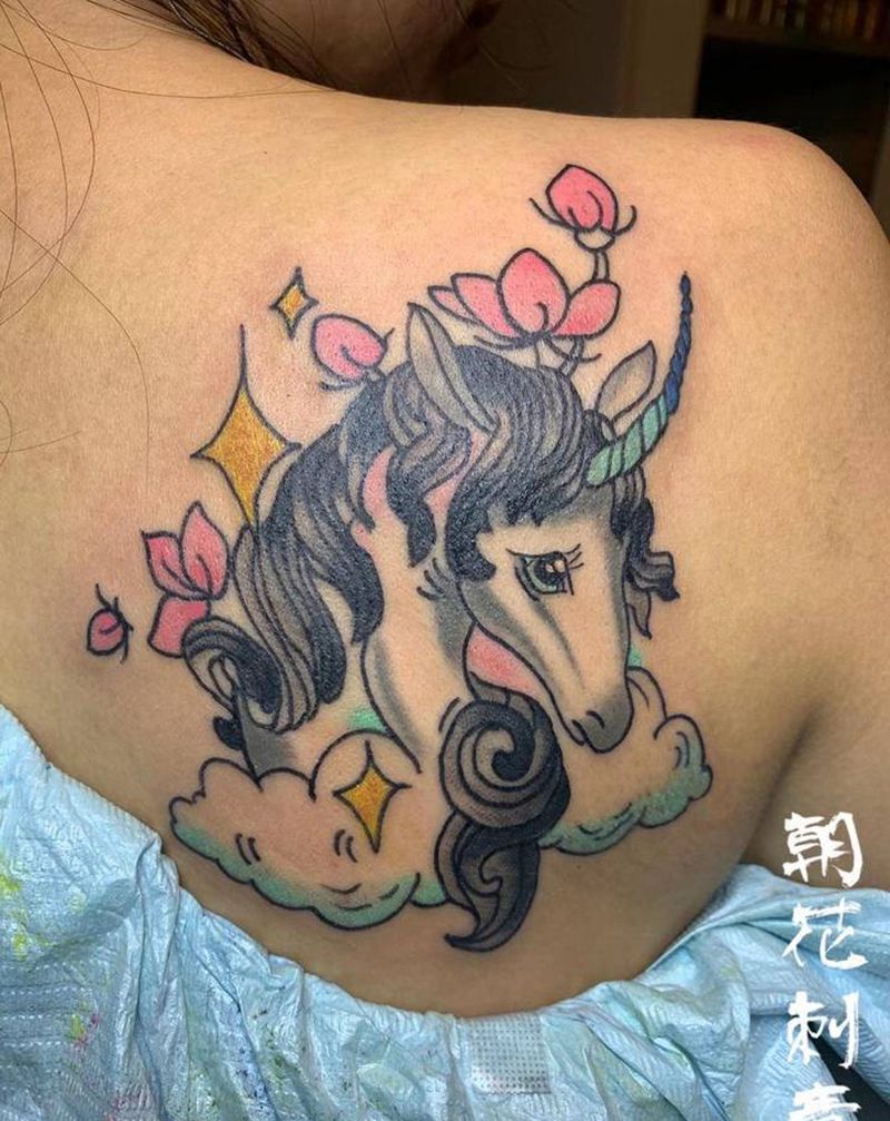 天马纹身图片_肩部背部New SchoolOld School纹身图案