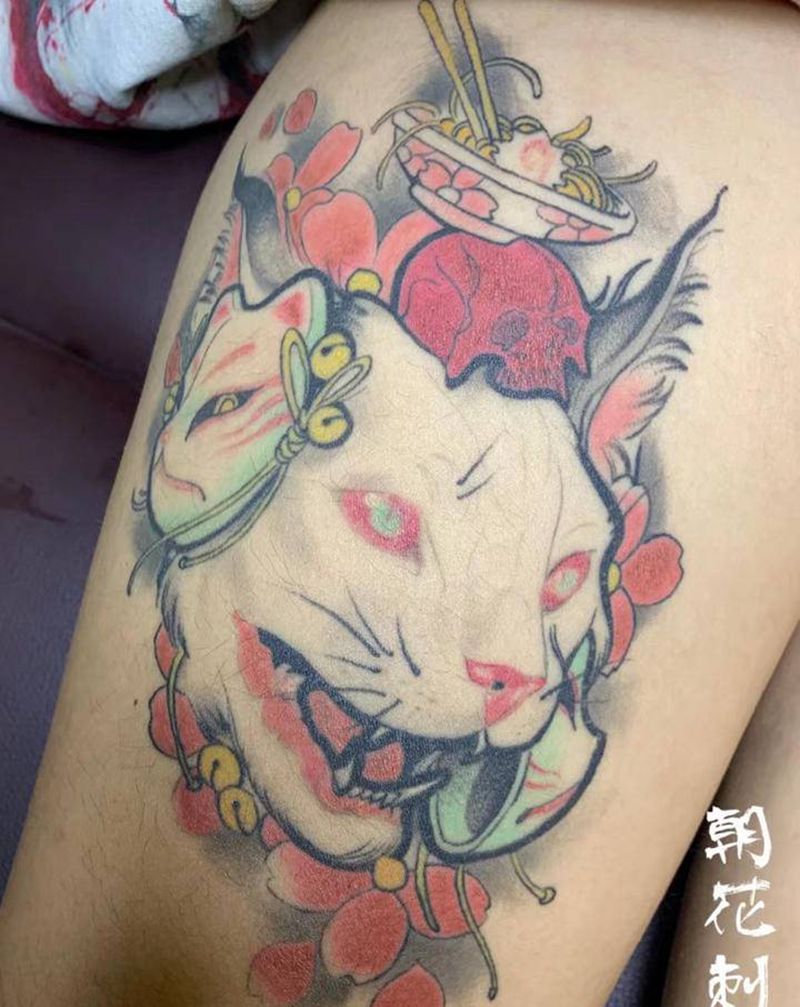 恢复后纹身图片_腿部New School纹身图案