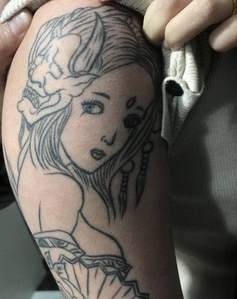 艺伎调整修改纹身图片_肩部手臂新传统纹身图案