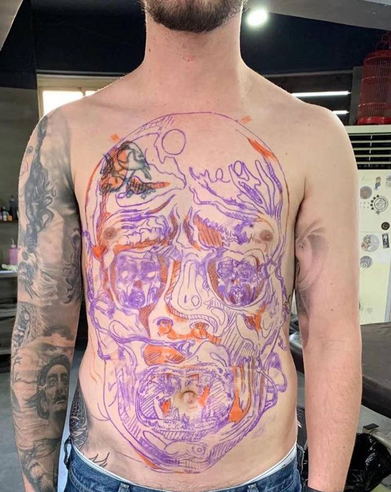 从无到有纹身图片_胸部腹部欧美写实纹身图案