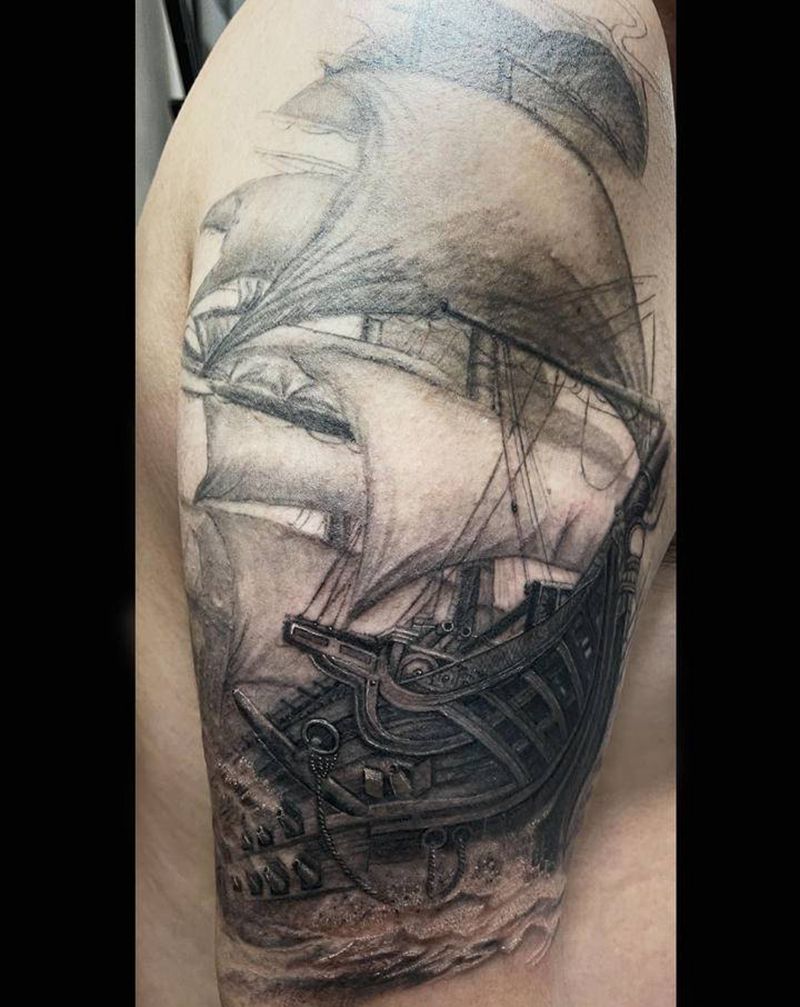 帆船⛵️纹身图片_手臂欧美写实纹身图案