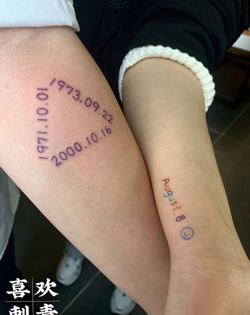 彩色字母数字纹身图片_手臂水彩字母生日纹身图案