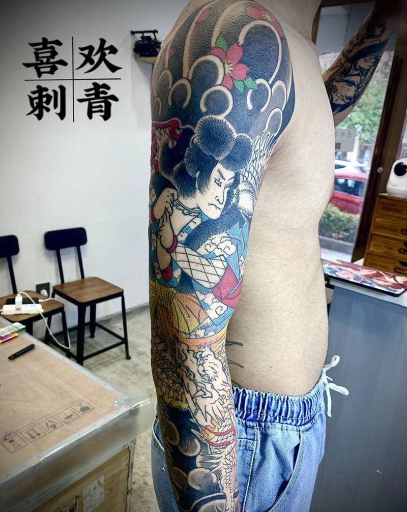 云龙九郎纹身图片_手臂老传统日式老传统纹身图案