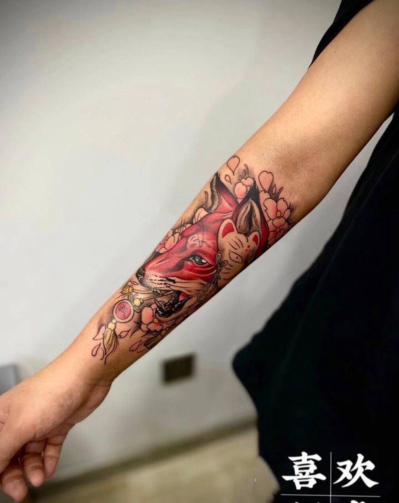 狐狸纹身图片_手臂New School狐狸纹身图案