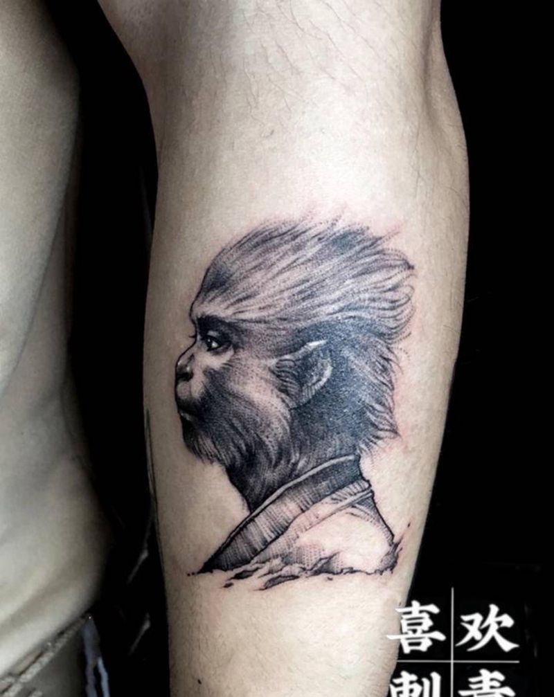 猴哥纹身图片_手臂欧美写实孙悟空纹身图案