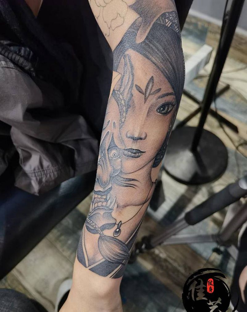 般若艺妓纹身图片_手臂新传统纹身图案