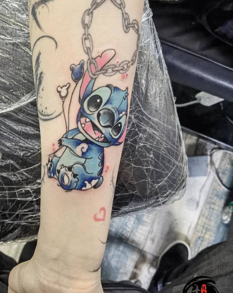 史迪仔纹身图片_手臂水彩New School纹身图案