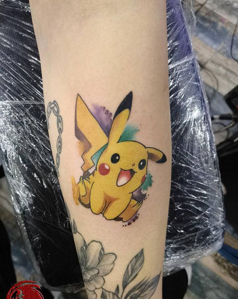 皮卡丘纹身图片_手臂New School水彩纹身图案
