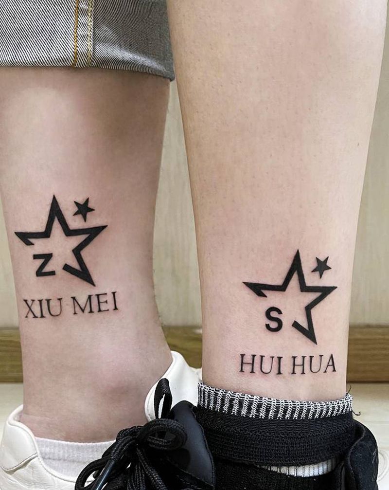 情侣纹身纹身图片_腿部脚部几何纹身图案