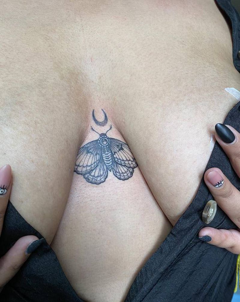 外国小姐姐的蛾子纹身图片_胸部欧美写实点刺蛾子纹身图案