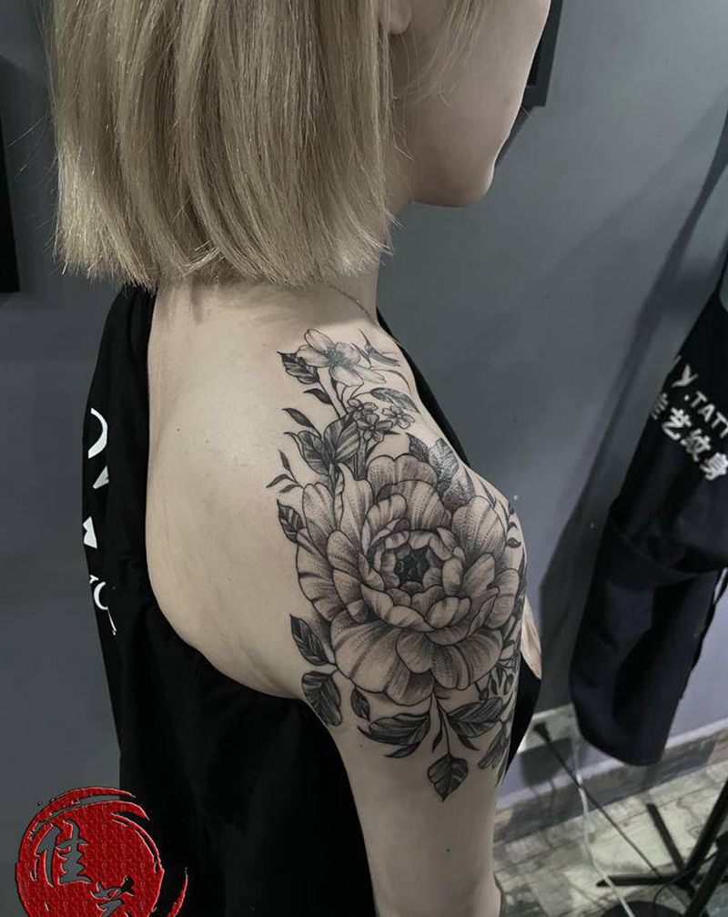 素花纹身图片_手臂肩部点刺纹身图案