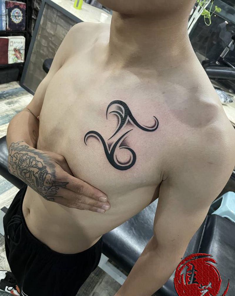 双子座纹身图片_胸部纹身图案