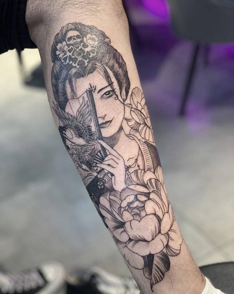 花旦纹身图片_腿部几何纹身图案