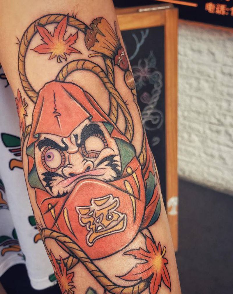达摩蛋蛋纹身图片_手臂新传统纹身图案