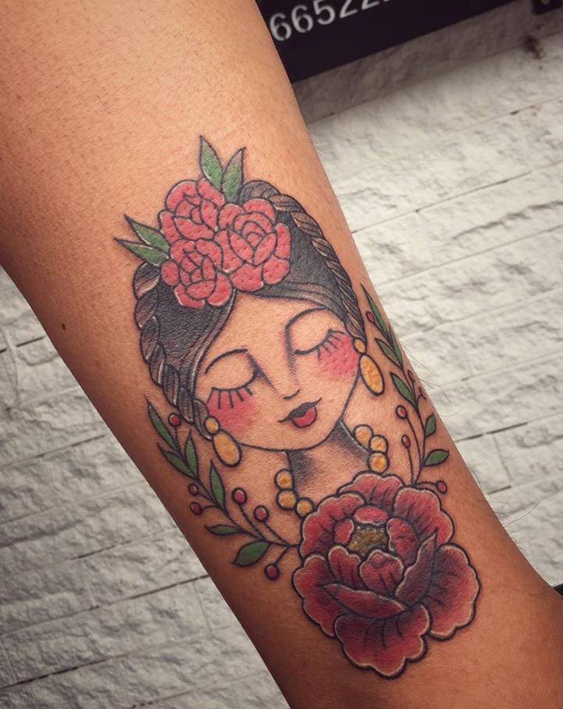 女孩纹身图片_手臂Old School纹身图案