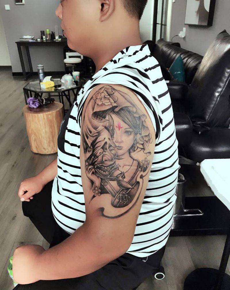 艺妓纹身图片_手臂新传统纹身图案