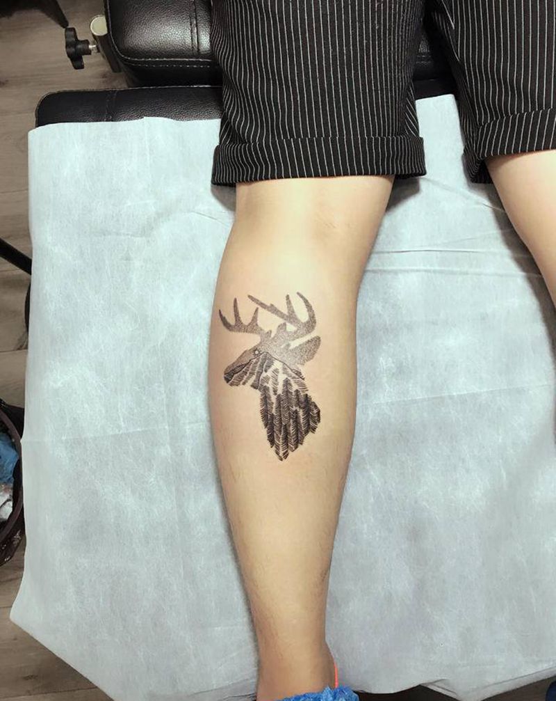 鹿纹身图片_脚部点刺纹身图案