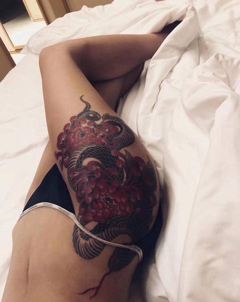 买家返图纹身图片_腿部腰部纹身图案