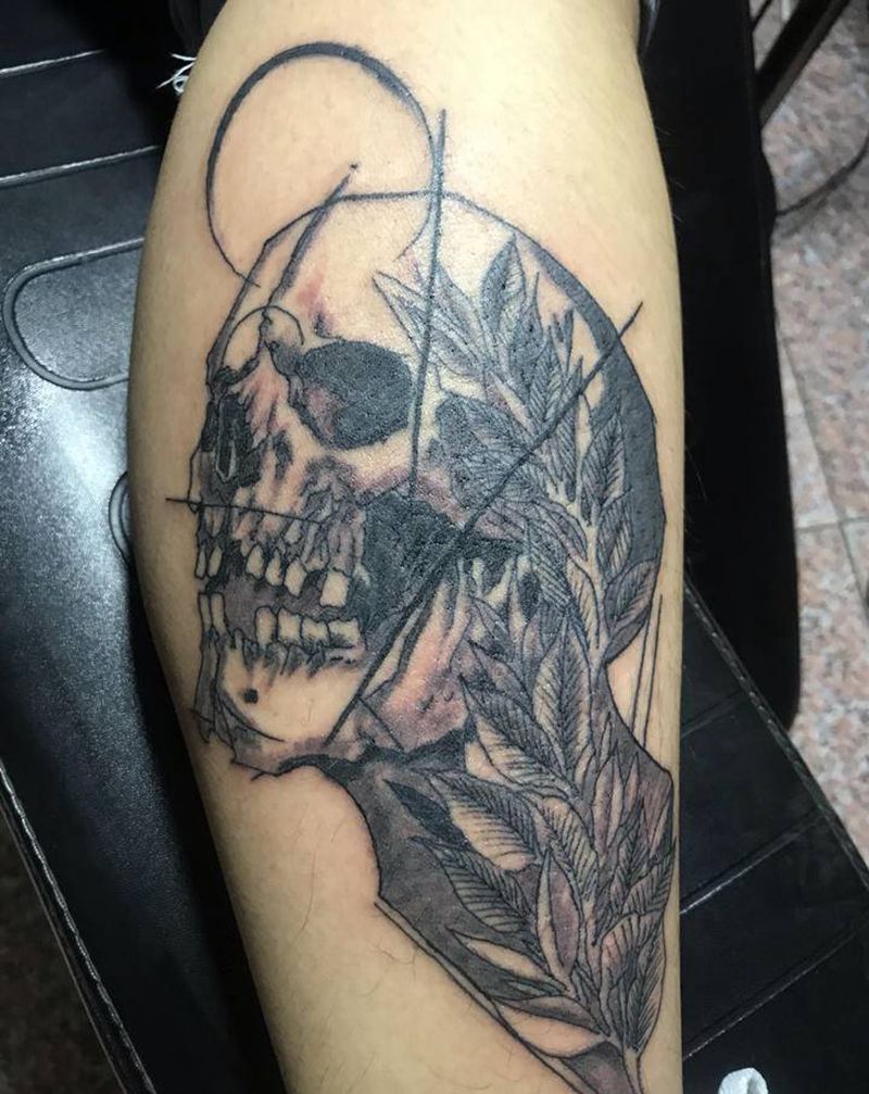 暗黑纹身图片_腿部New School纹身图案