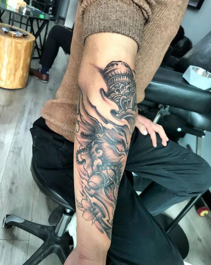 象神纹身图片_手臂新传统纹身图案