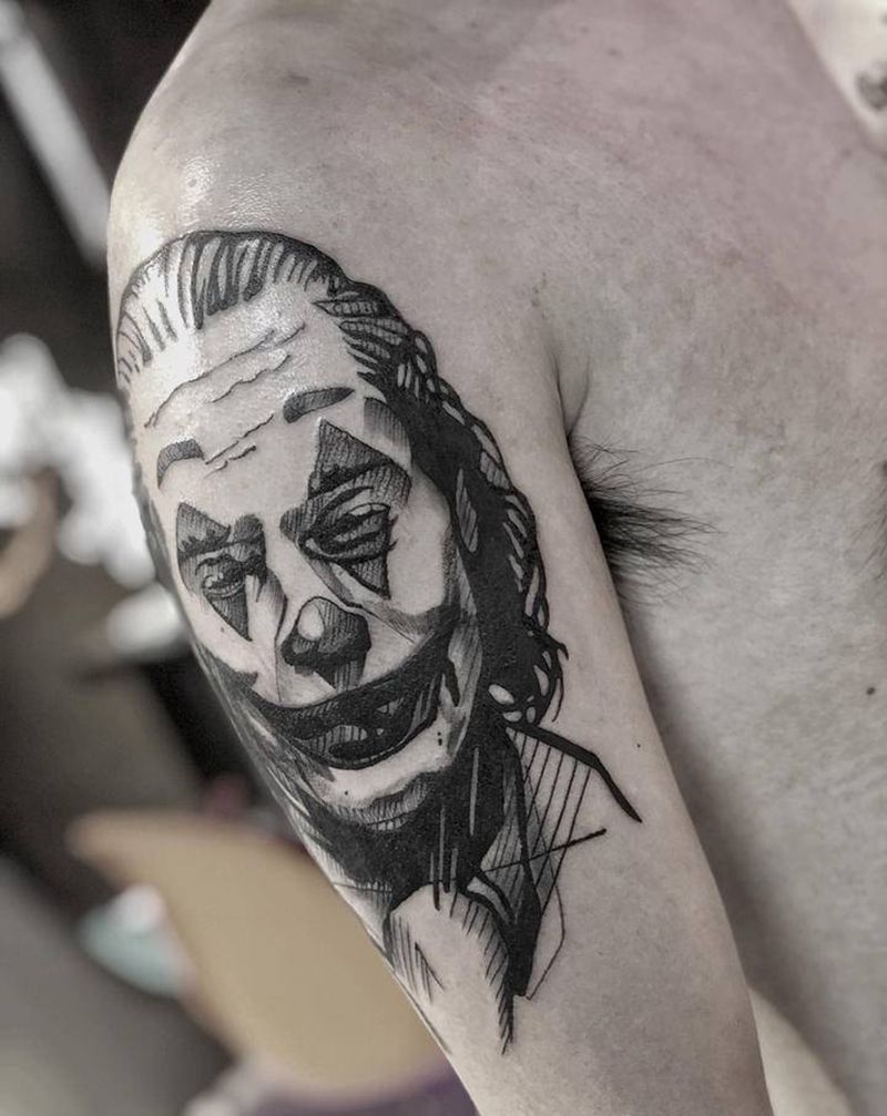 小丑纹身图片_手臂图腾点刺纹身图案