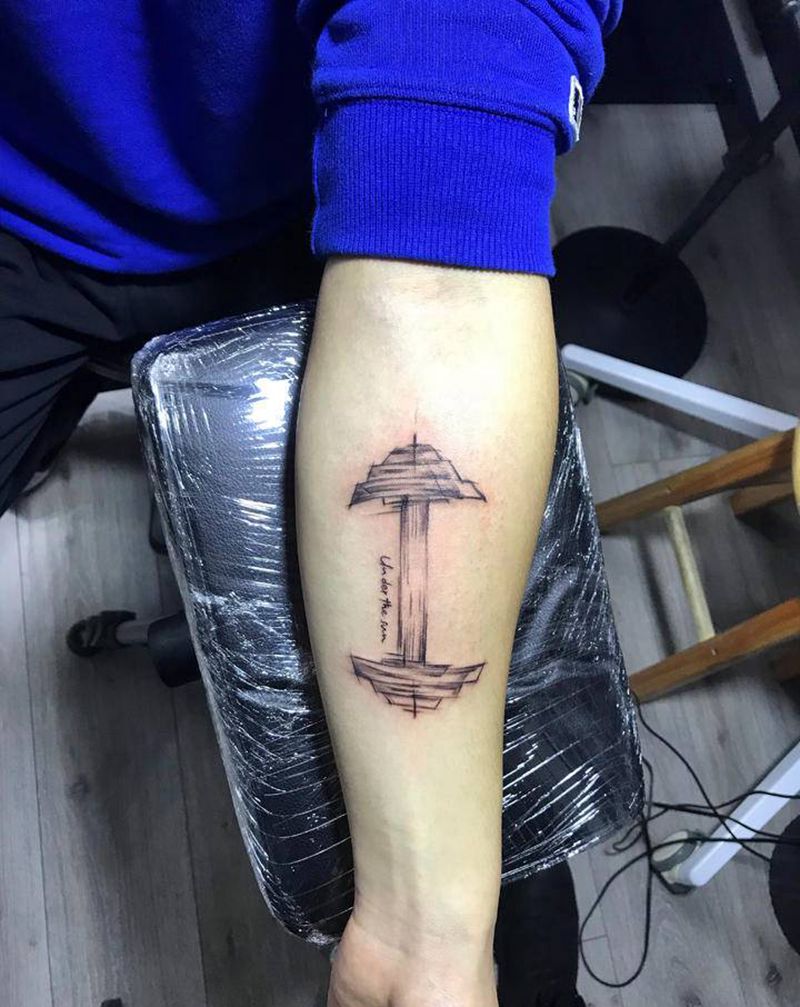 哑铃纹身图片_手臂纹身图案