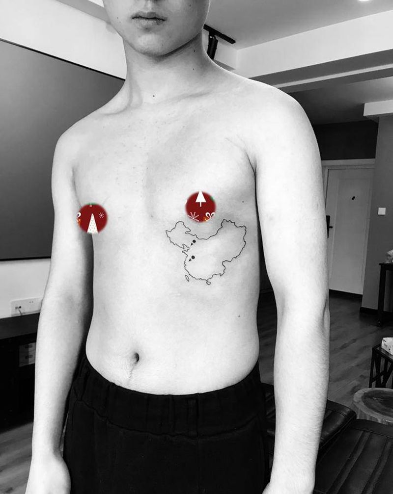 中国地图纹身图片_腹部纹身图案