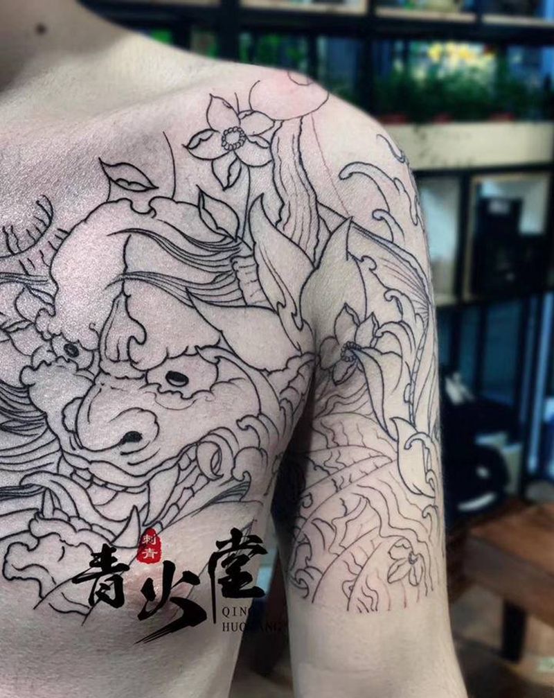 传统半甲线#纹身图片_胸部纹身图案