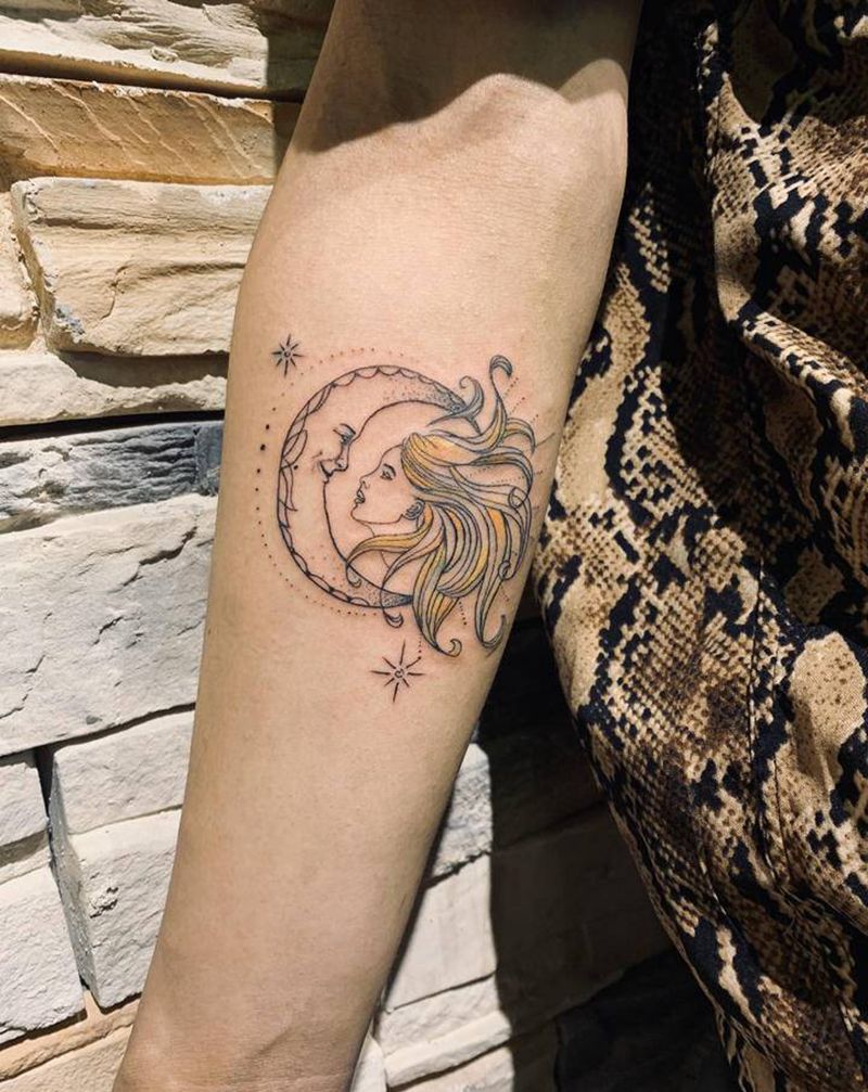 日月纹身图片_手部几何纹身图案