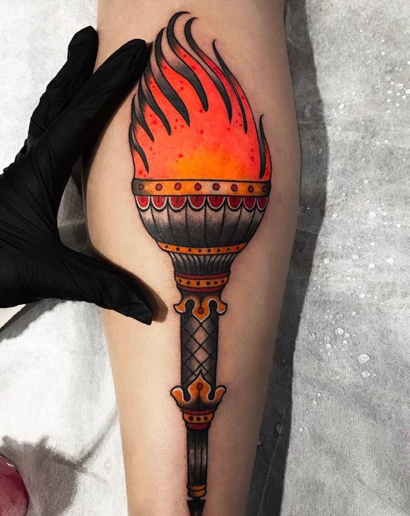 火炬纹身图片_Old School纹身图案