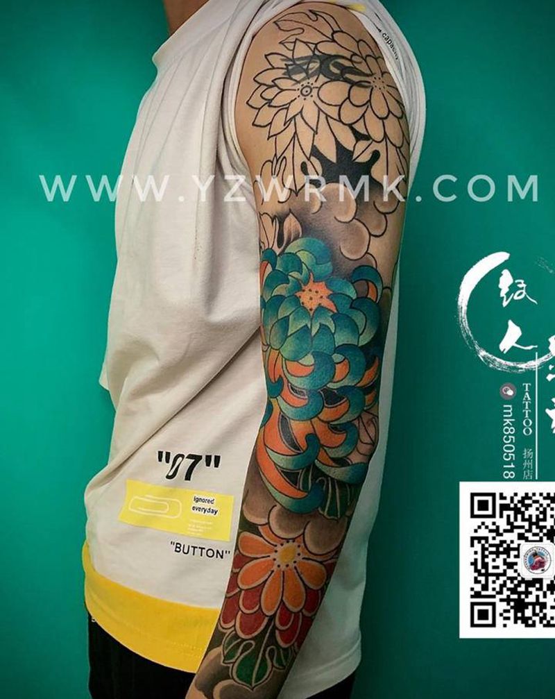 老传统花臂未完纹身图片_手臂纹身图案