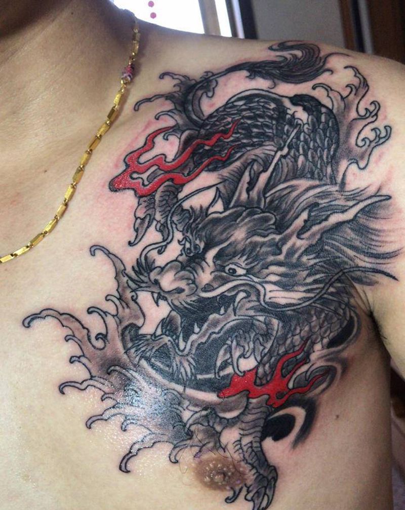 麒麟纹身图片_胸部老传统纹身图案